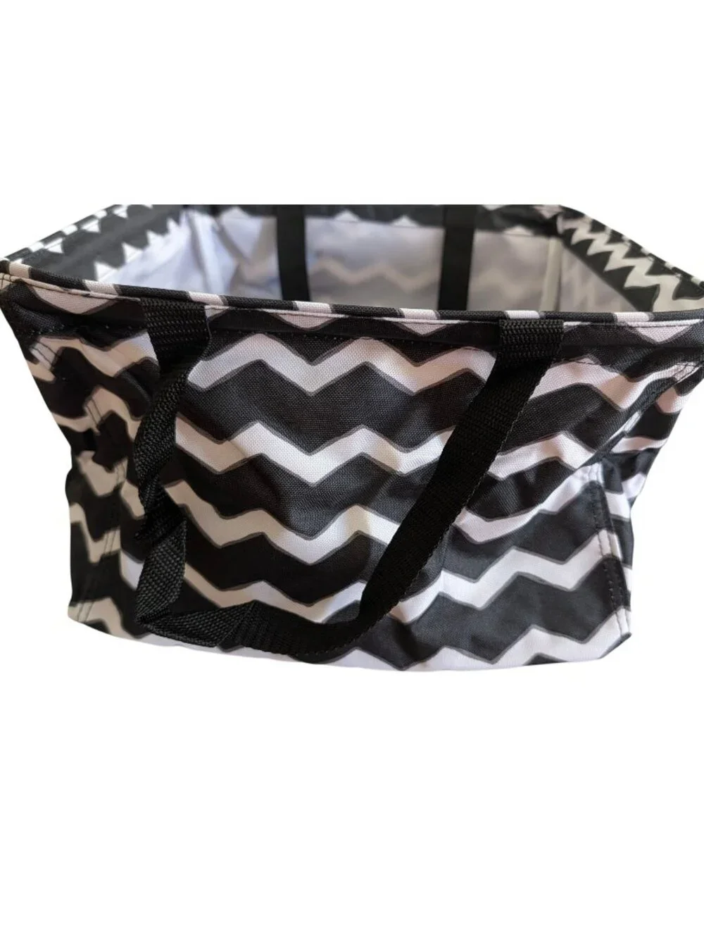Thirty-One Square Utility Tote Black Chevron Durable Storage Bag